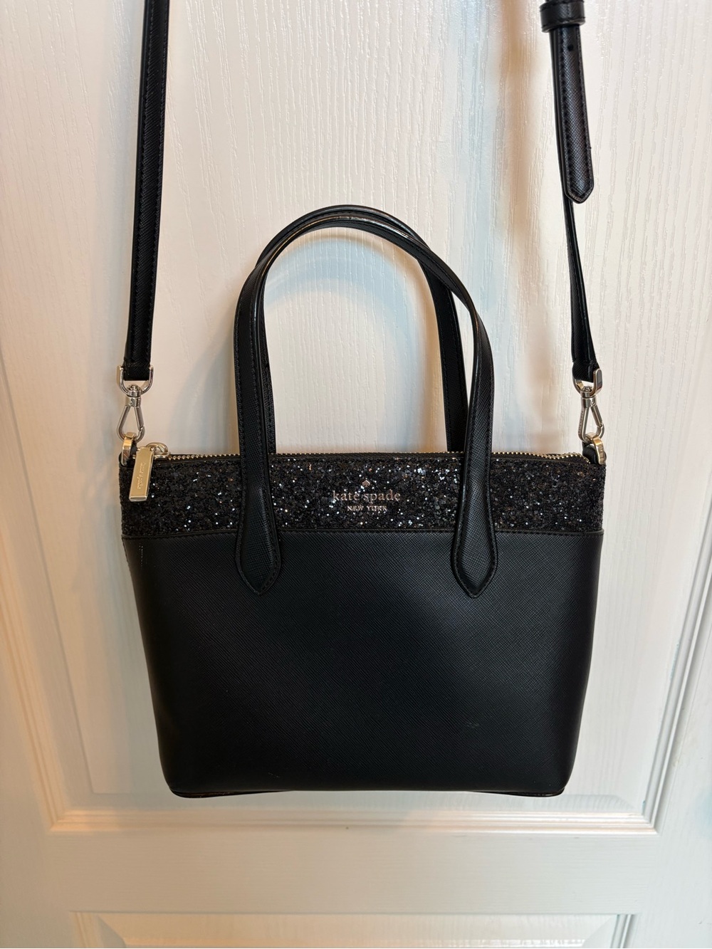 Kate Spade Black Glitter Top Mini Satchel Purse Handbag